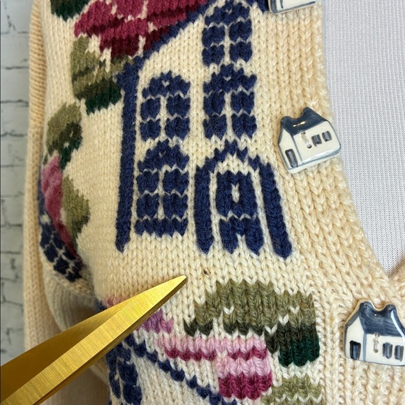 Vintage Hand Knitted South Wool 100% Virgin Wool Graphic Homestead Sweater Small - Picture 10 of 16